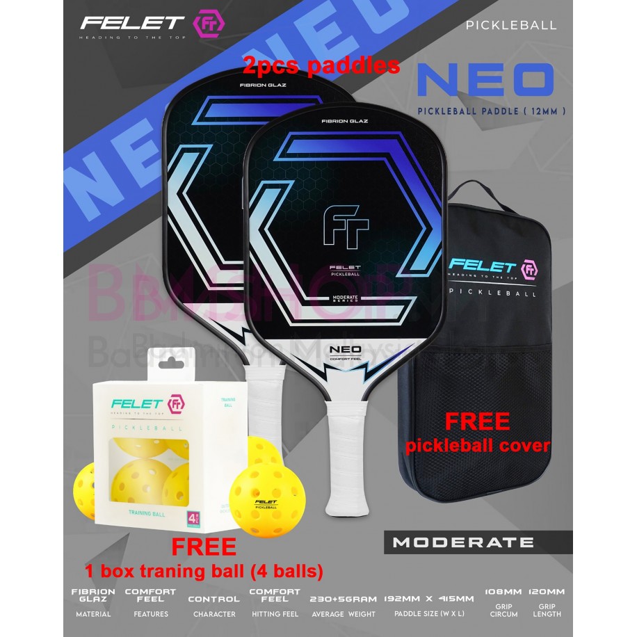 FELET Pickleball Paddle Neo - Moderate Series (12mm) - Black Blue
