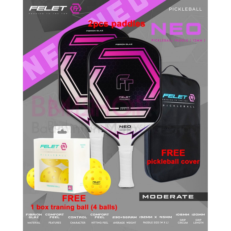 FELET Pickleball Paddle Neo - Moderate Series (12mm) - Black Orange