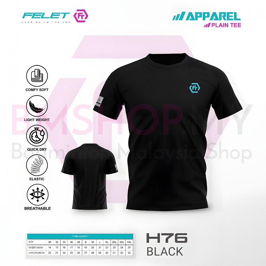 FELET Shirt Round Neck H76 Reflective Logo (Black Color)