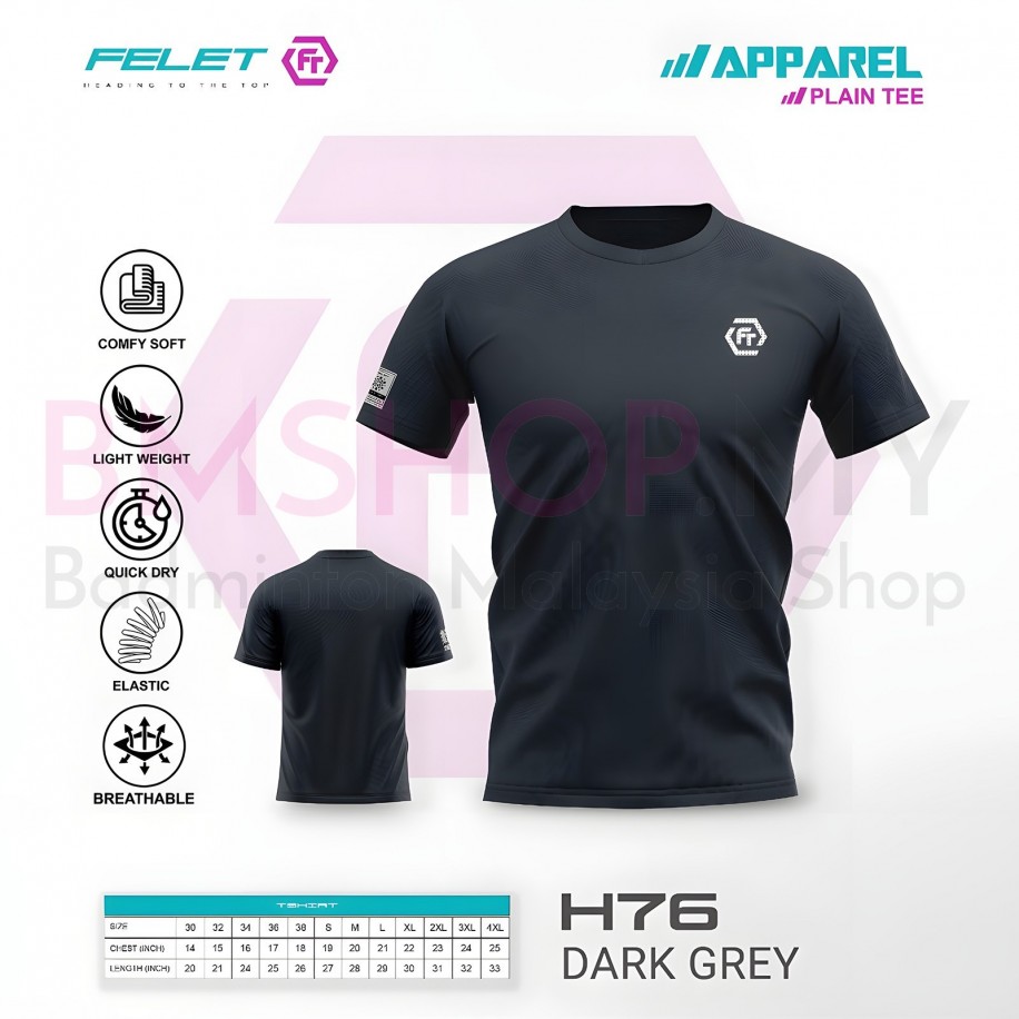 FELET Shirt Round Neck H76 Reflective Logo (Dark Grey)