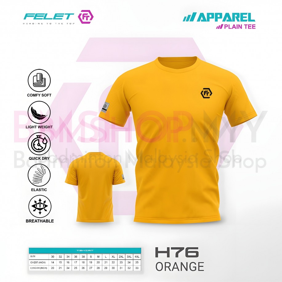 FELET Shirt Round Neck H76 Reflective Logo (Orange Color)