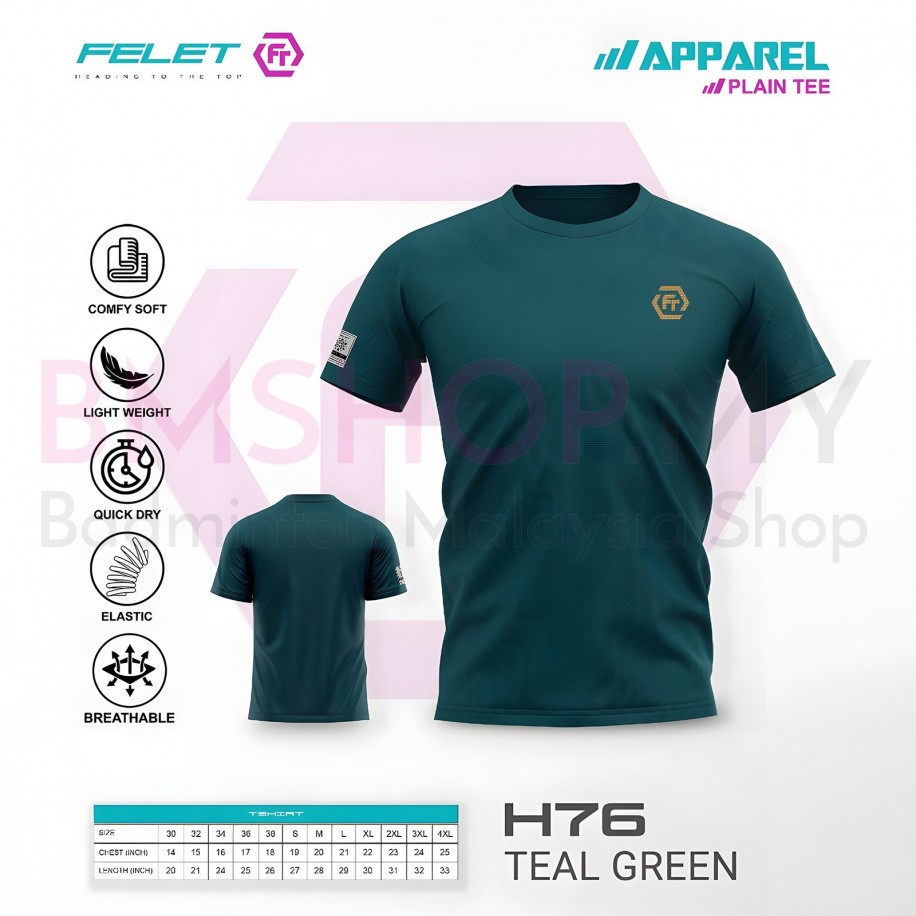FELET Shirt Round Neck H76 Reflective Logo (Teal Green)