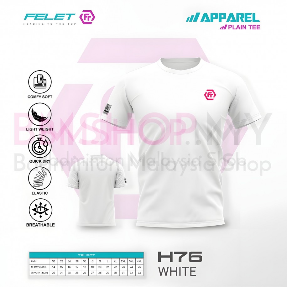 FELET Shirt Round Neck H76 Reflective Logo (White Color)