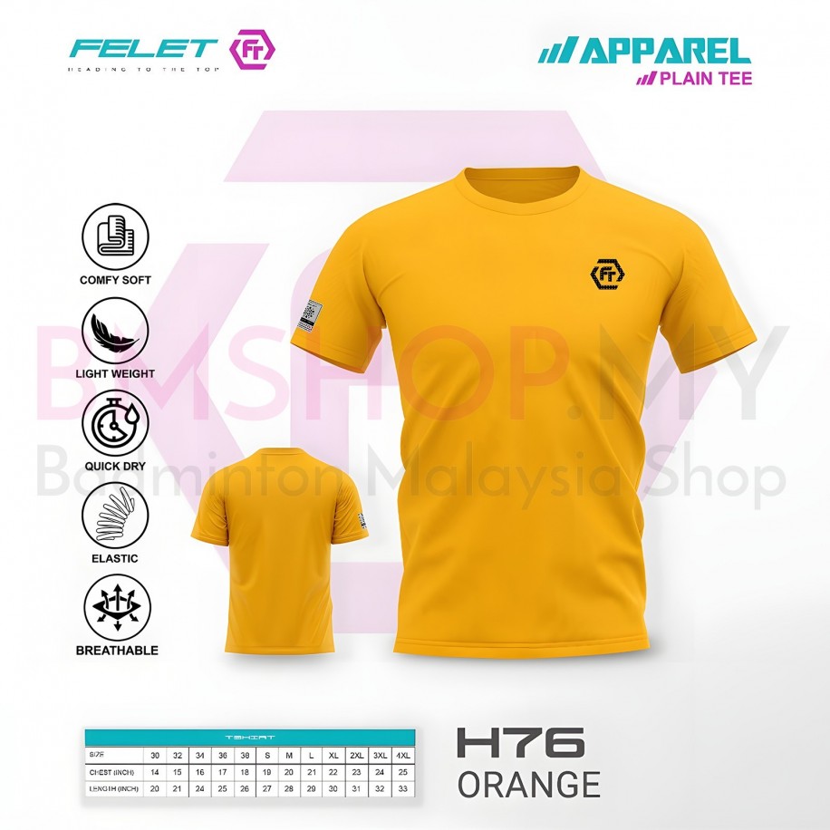 FELET Shirt Round Neck H76 Reflective Logo (Orange Color)
