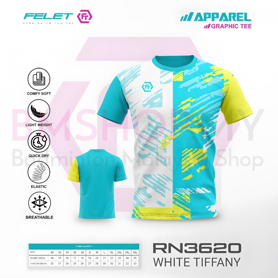 FELET Shirt RN3620 - Dry Fit Sportwear T-Shirt (WhiteTiffany)