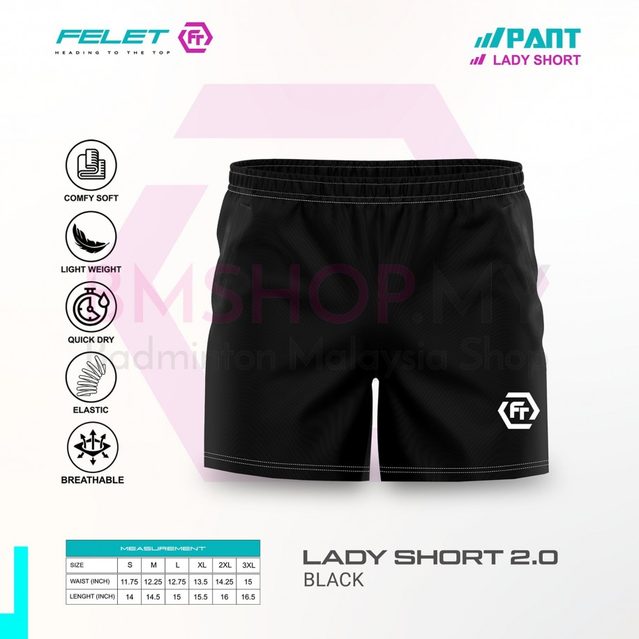 FELET Pant Lady Short 2.0 Badminton Pant Black