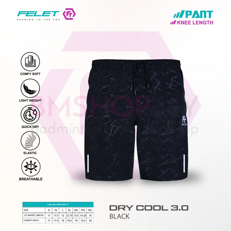 FELET Pant Short Dry Cool 3.0 Badminton Pant (Knee Length) Black