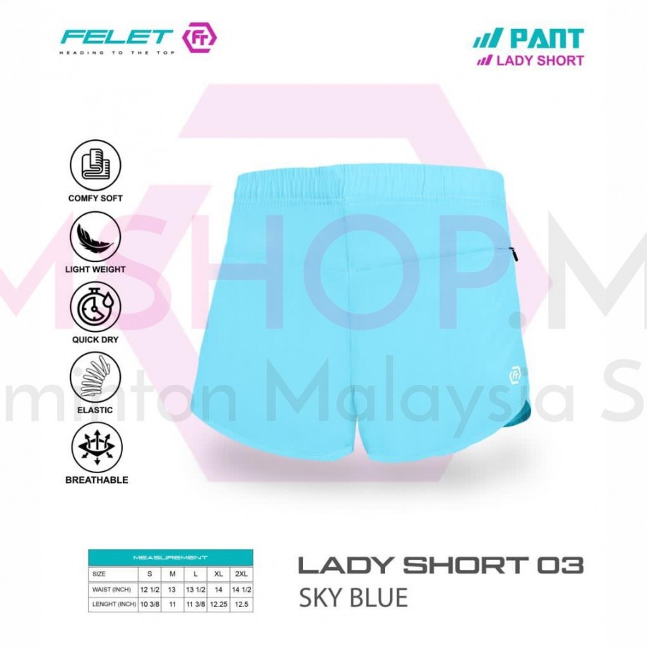 FELET Pant Lady Short 03 Badminton Pant Sky Blue