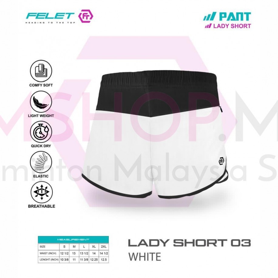 FELET Pant Lady Short 03 Badminton Pant White