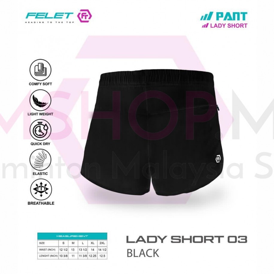 FELET Pant Lady Short 03 Badminton Pant Black
