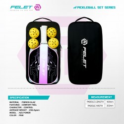 FELET Pickleball Azu Power Paddle Set (Free cover+4 pickleball+ 2 paddle) Pink