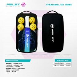 FELET Pickleball Azu Power Paddle Set (Free cover+4 pickleball+ 2 paddle) Black