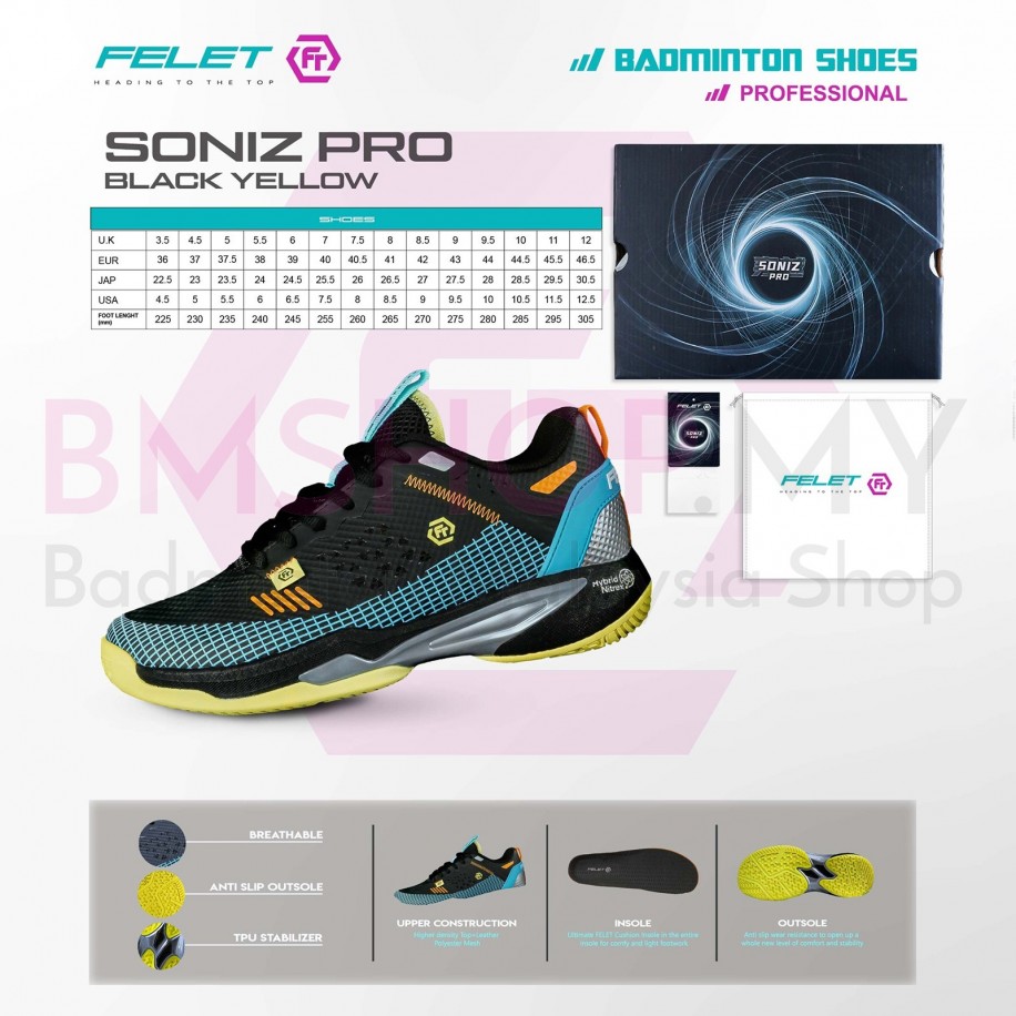 Felet Badminton Shoes Soniz Pro Black Yellow