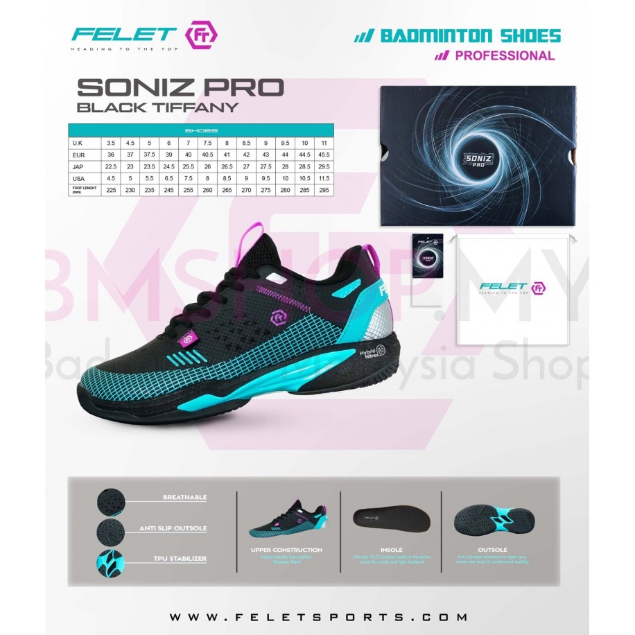 Felet Badminton Shoes Soniz Pro- Black Tiffany