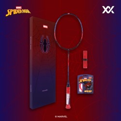 MAXX Spiderman Badminton Racket- Red-Blue (Spiderman Ed. Box, Spiderman Grip, SPD 63 String, Free Stringing Service)
