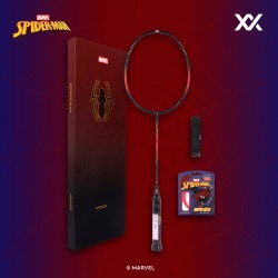 MAXX Spiderman Badminton Racket- Red-Black (Spiderman Ed. Box, Spiderman Grip, SPD 63 String, Free Stringing Service)