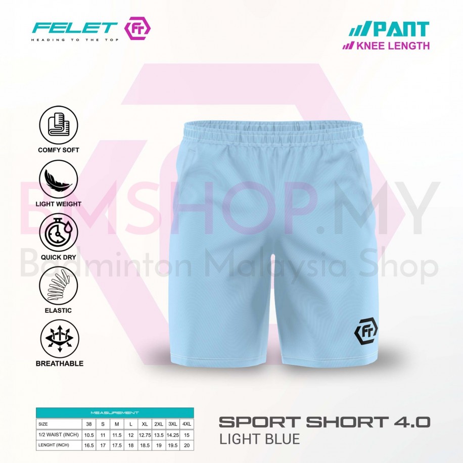 FELET Pant Sport Short 4.0 Badminton Pant- Light Blue