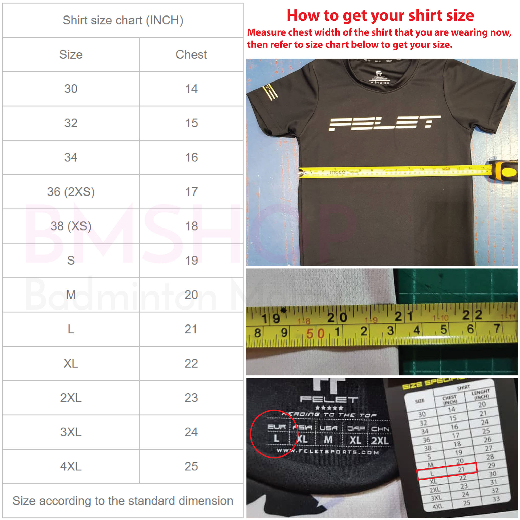 Felet Shirt size chart