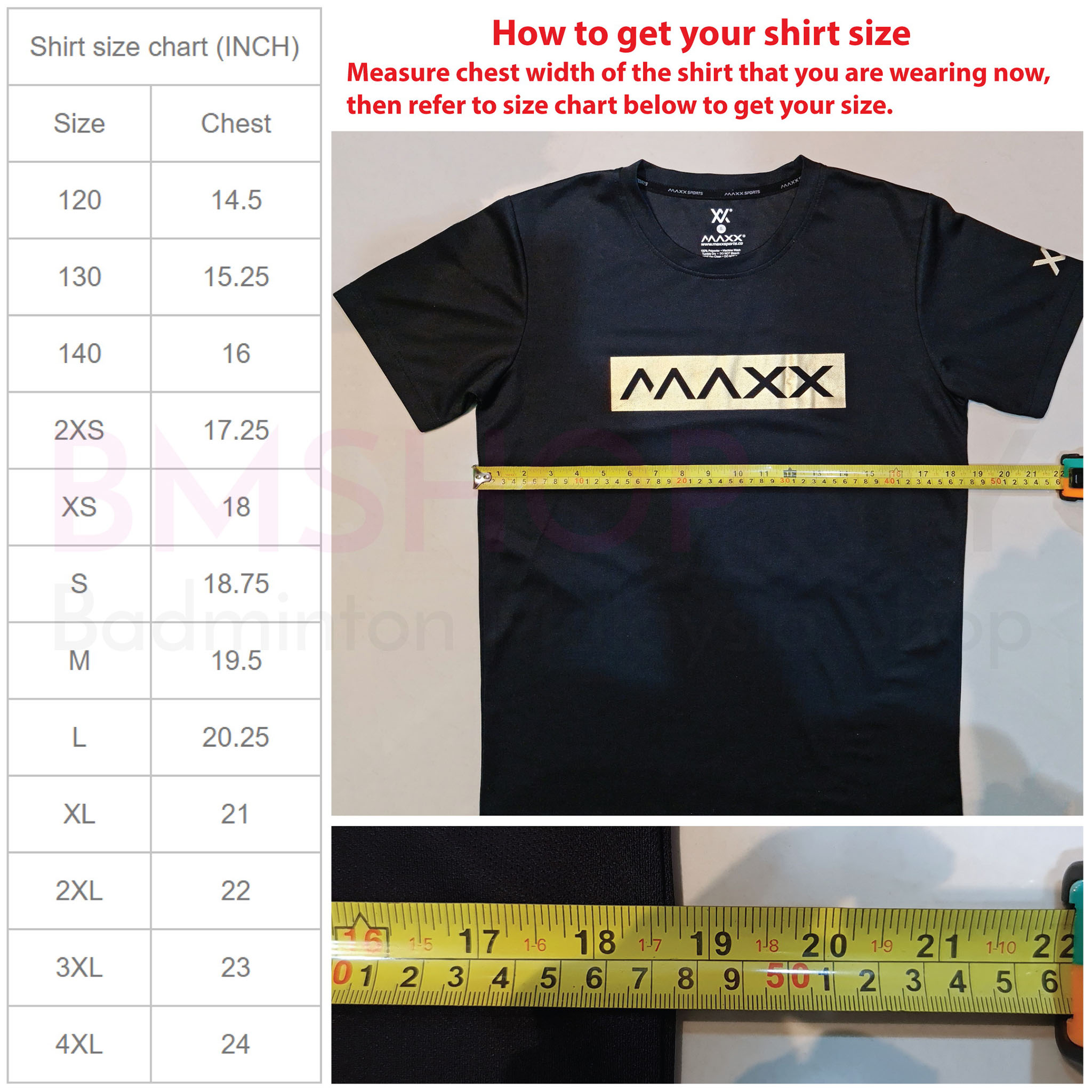 MAXX shirt size chart